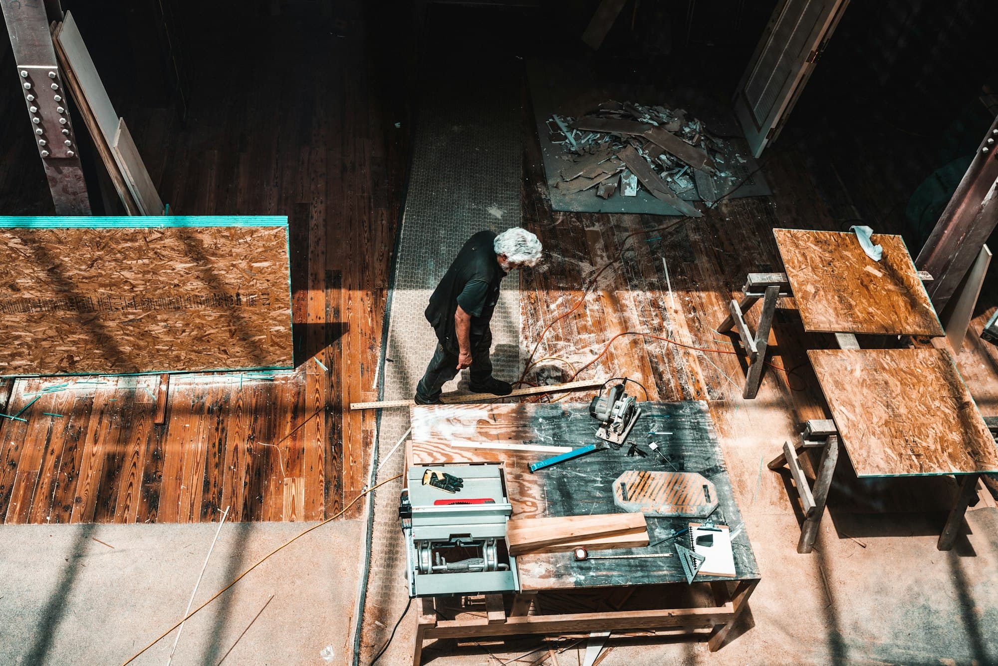 Flooring crew at work on a job site